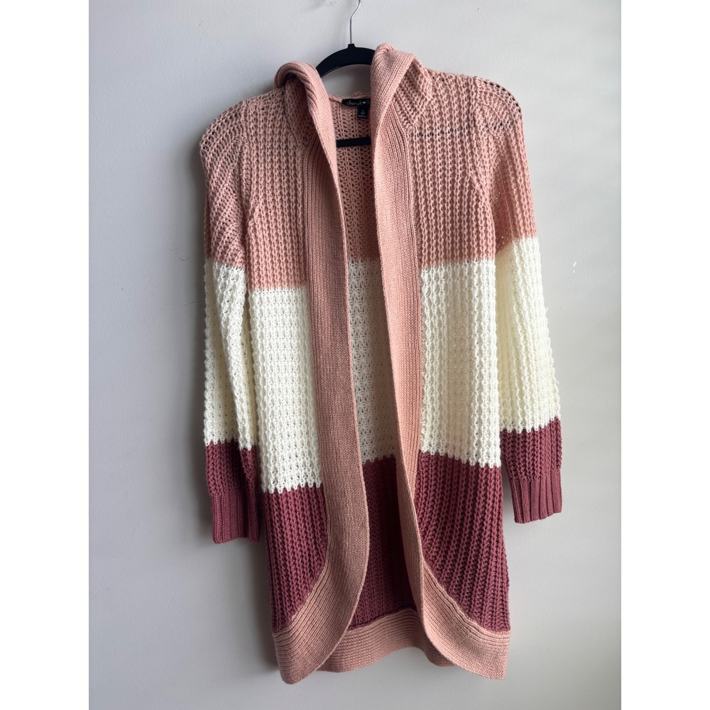 Derek Heart Pink Colorblock Hooded Cardigan Womens Large - Picture 5 of 8